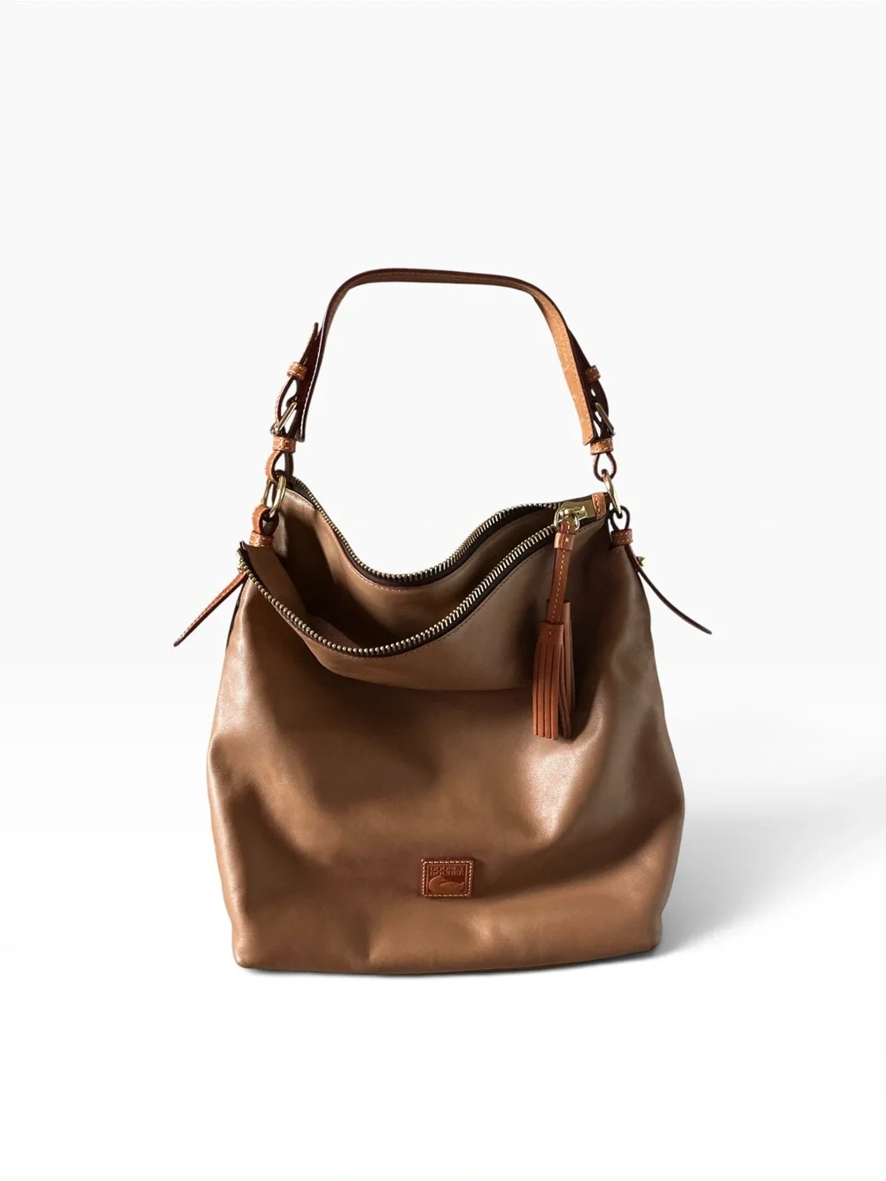 Dooney & Bourke smooth leather large hobo handbag mustard brown leather large